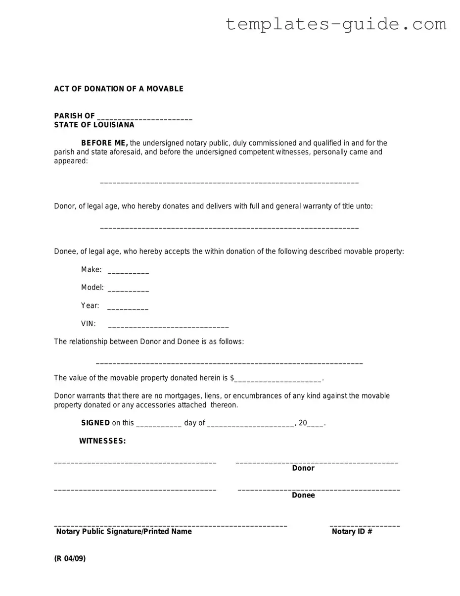 Fill Out a Valid Louisiana act of donation Template