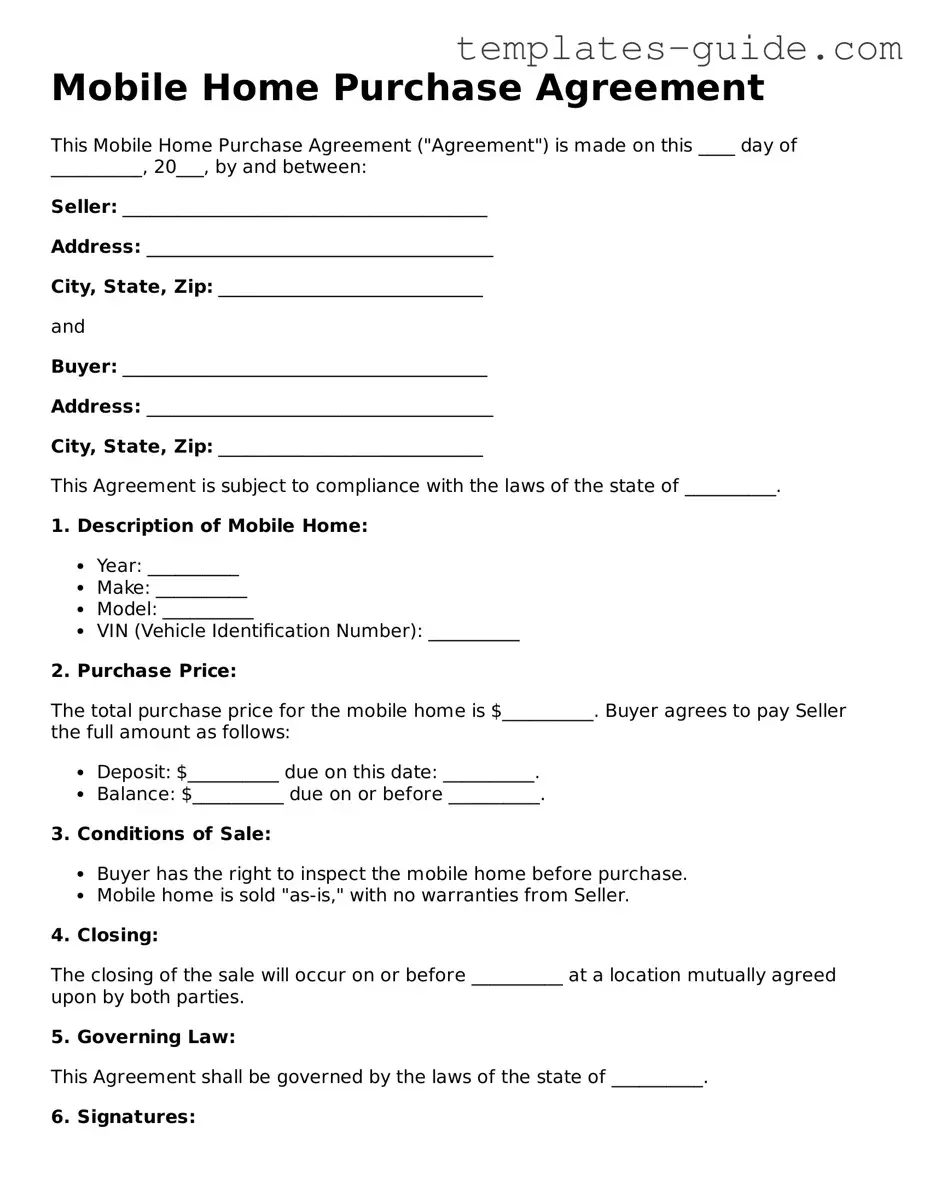 Mobile Home Purchase Agreement Template