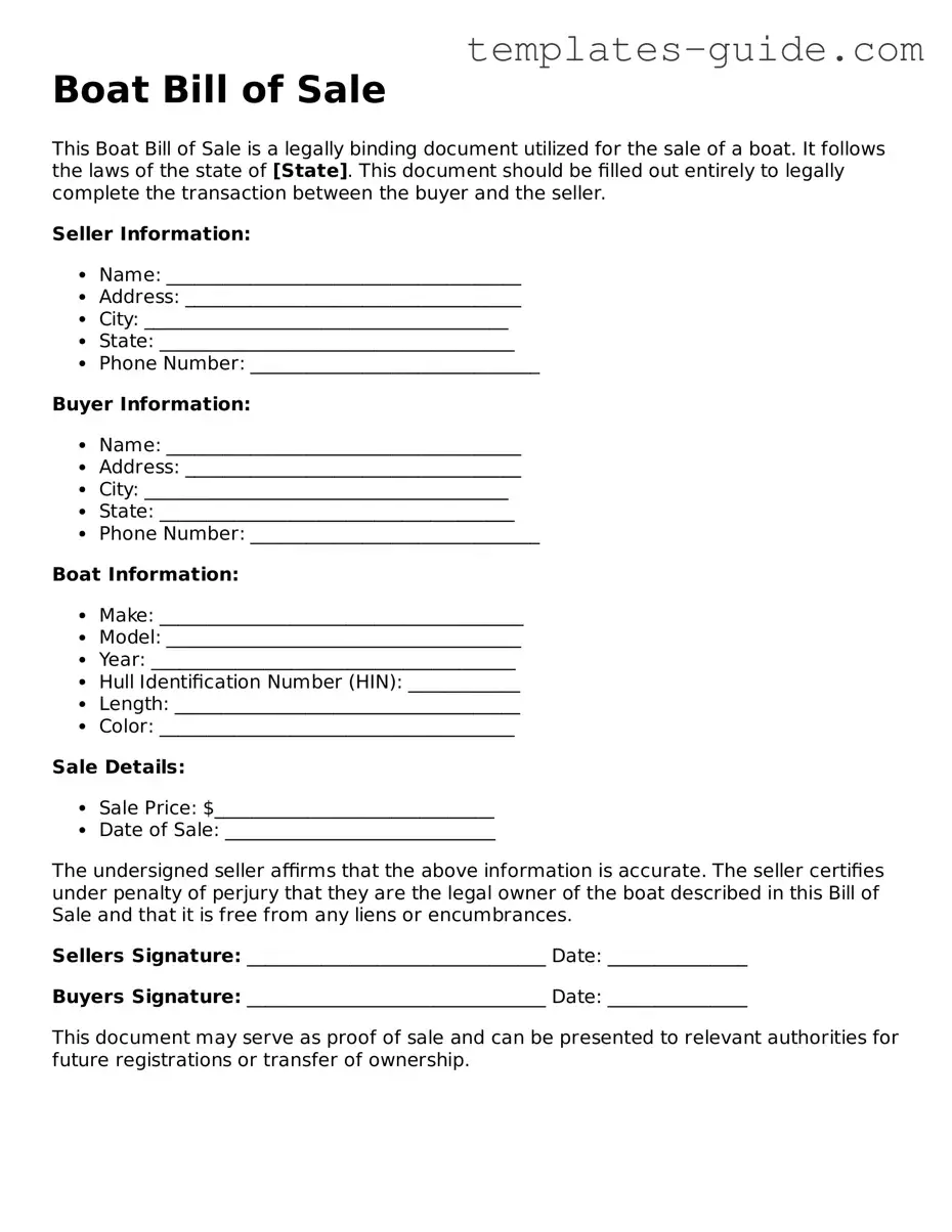 Boat Bill of Sale Template