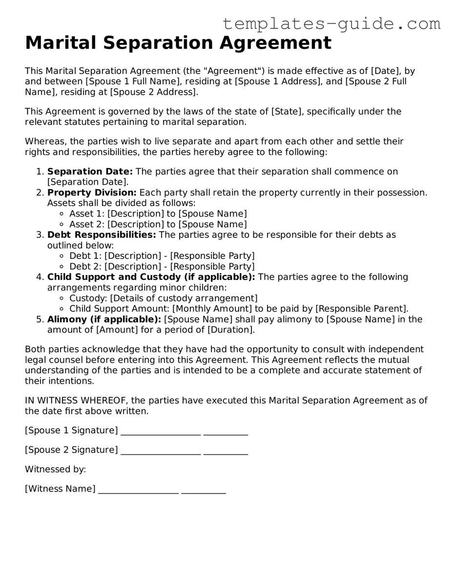 Marital Separation Agreement Template