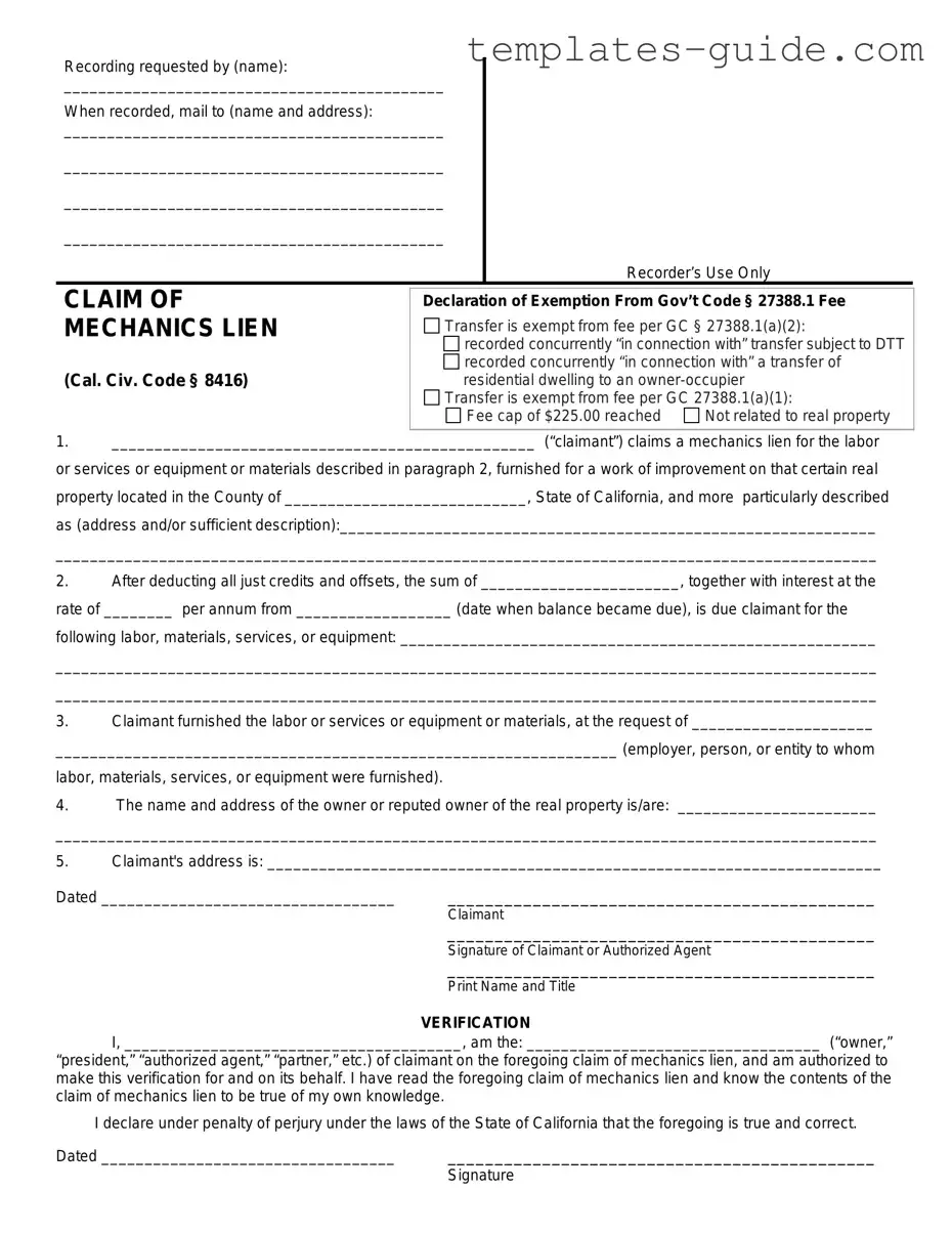 Fill Out a Valid Mechanics Lien California Template