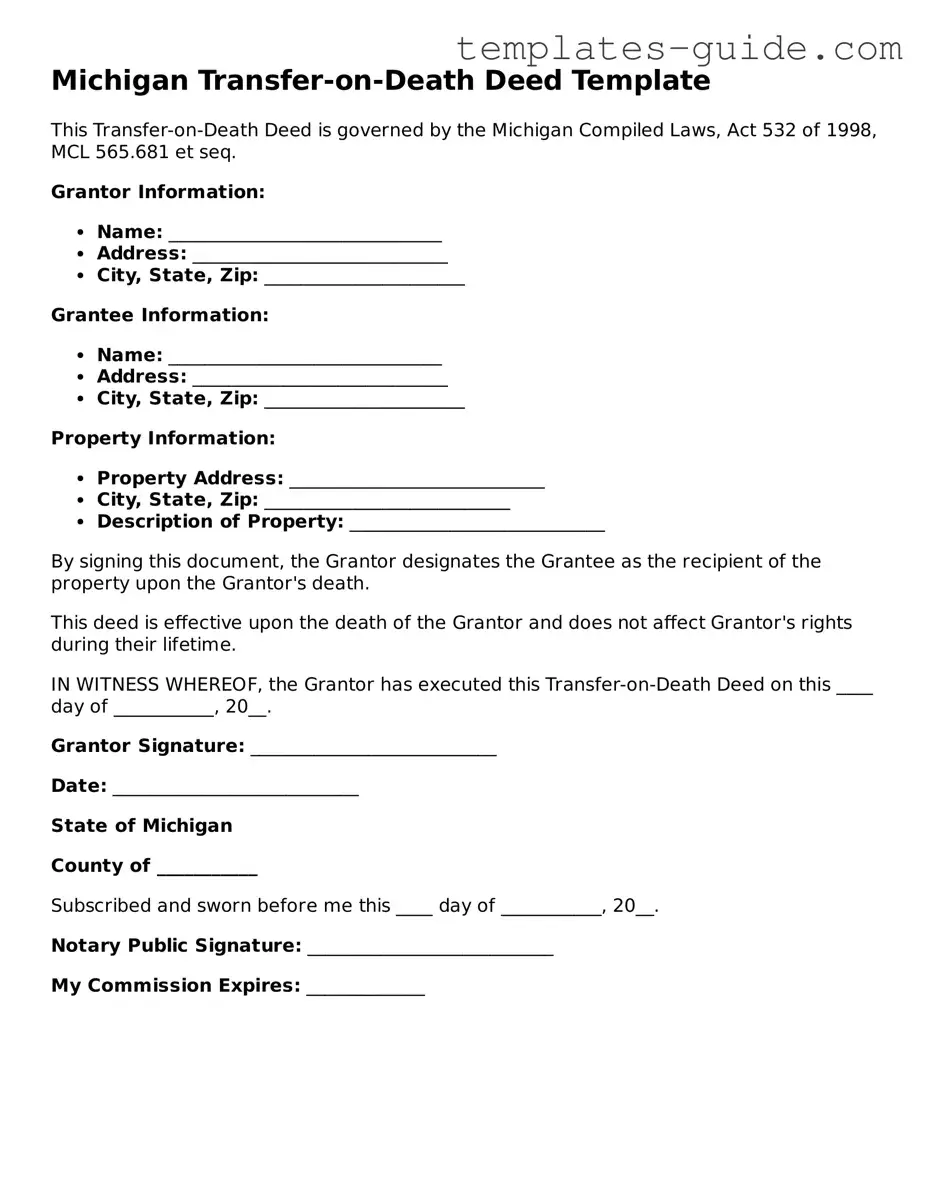 Free  Transfer-on-Death Deed Form for Michigan