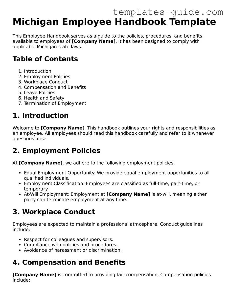 Free  Employee Handbook Form for Michigan