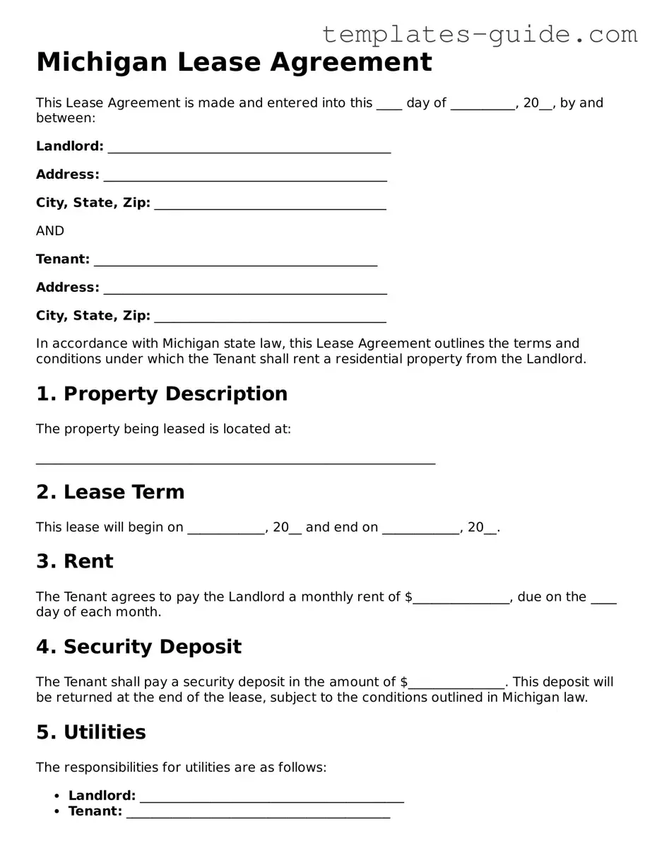 Free  Lease Agreement Form for Michigan