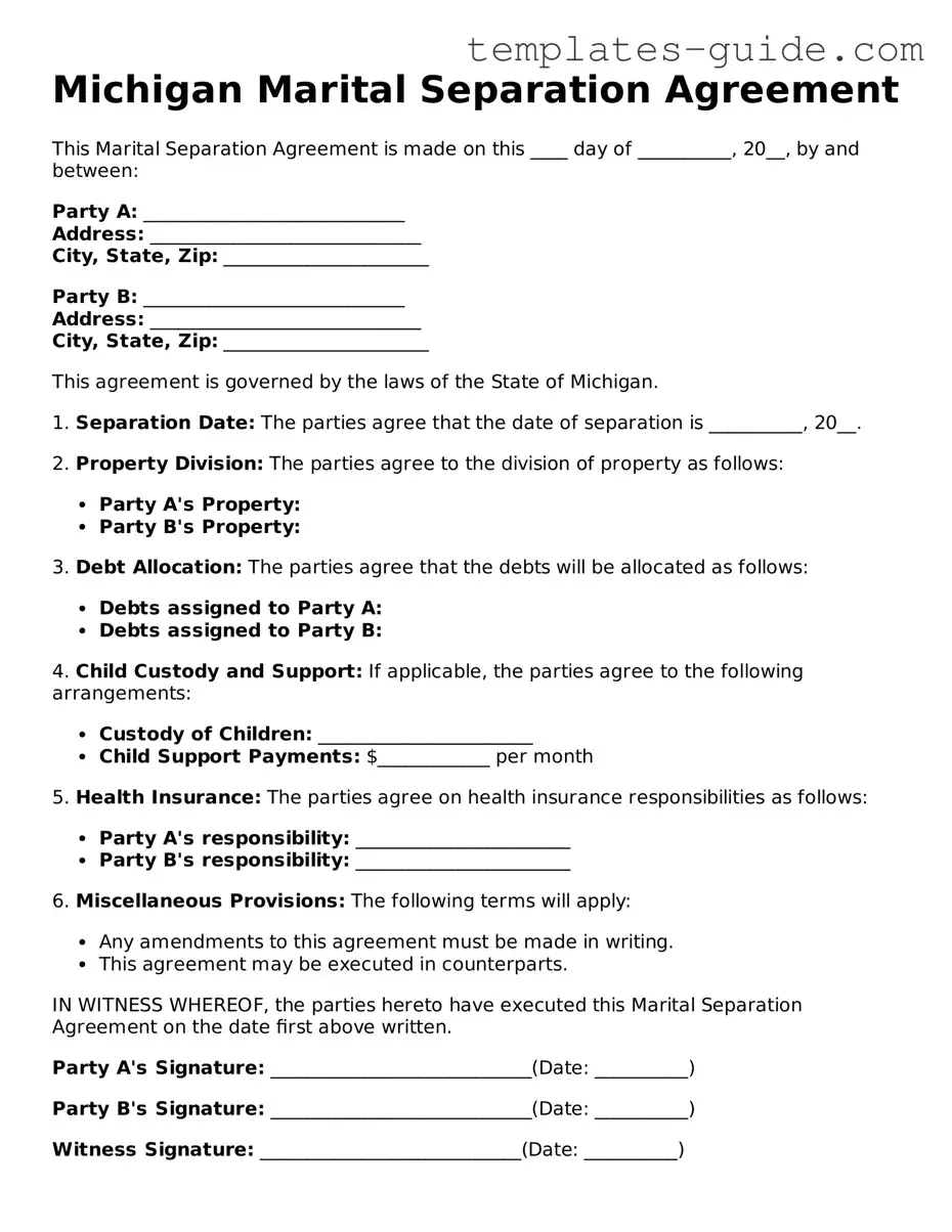 Free  Marital Separation Agreement Form for Michigan