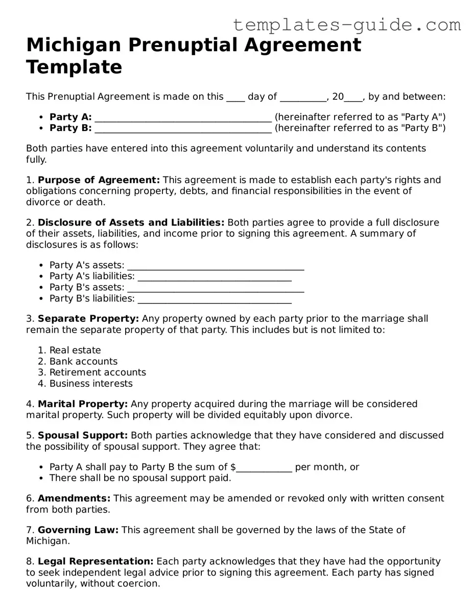 Free  Prenuptial Agreement Form for Michigan