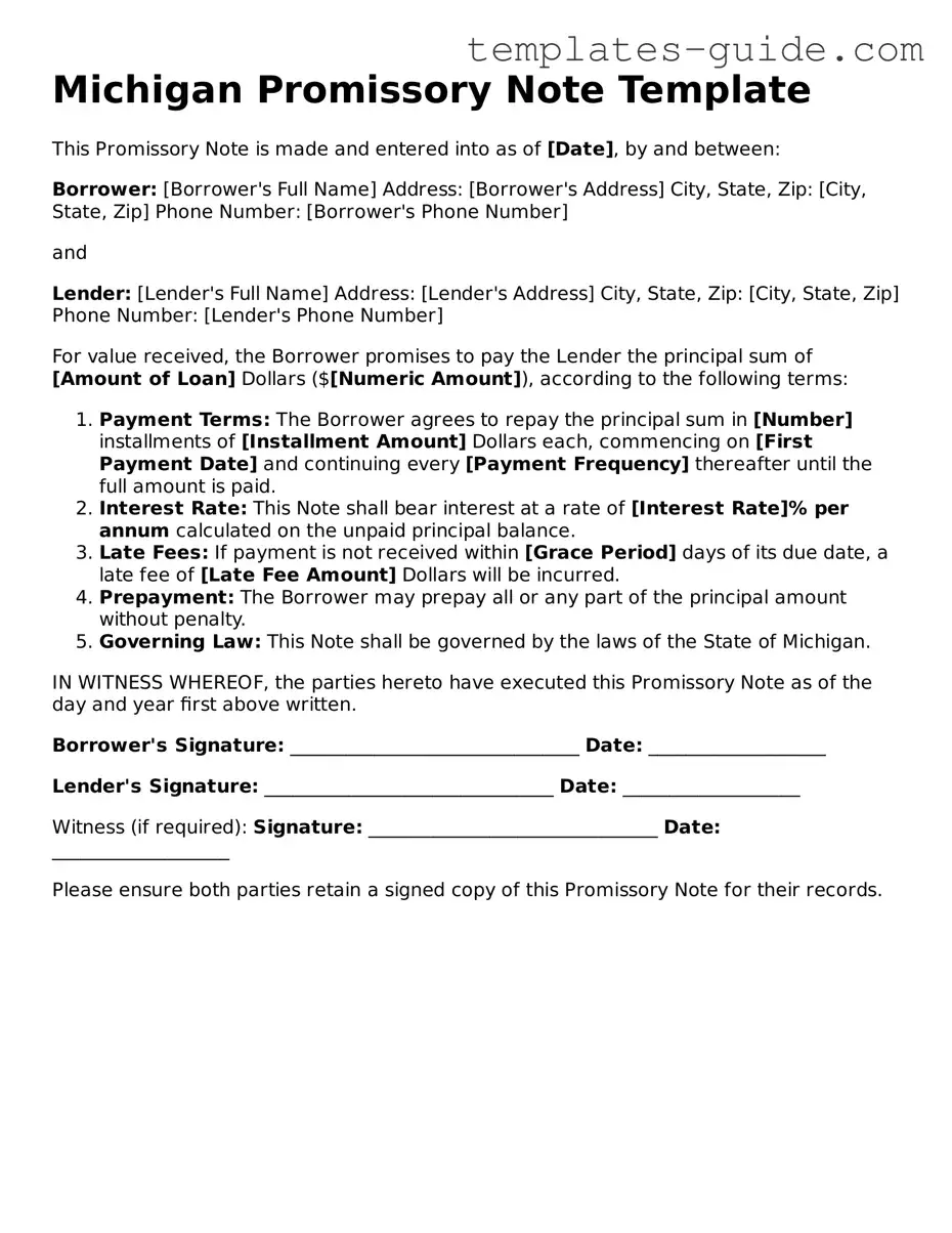 Free  Promissory Note Form for Michigan