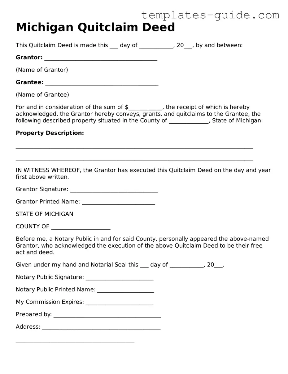 Free  Quitclaim Deed Form for Michigan