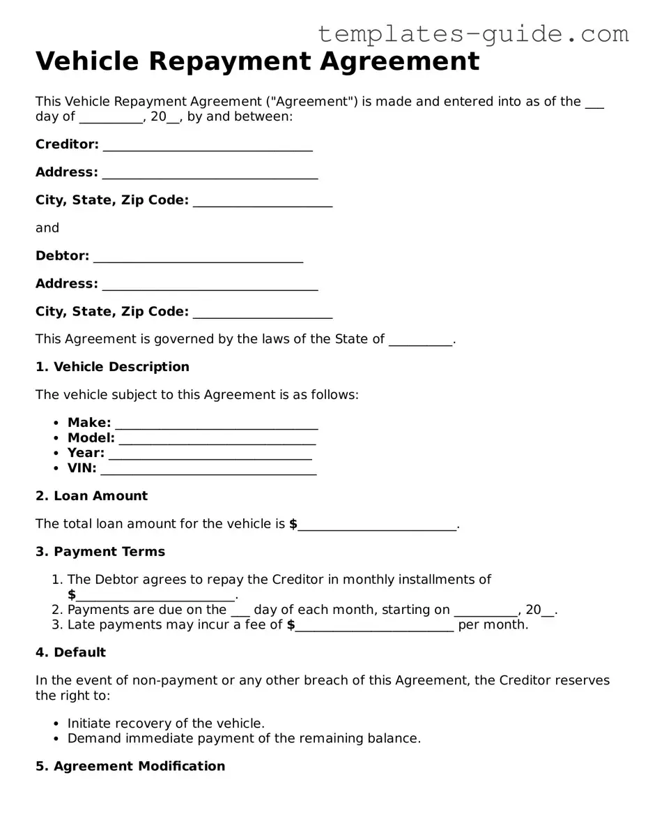 Vehicle Repayment Agreement Template