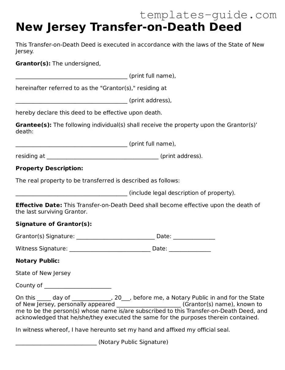 Free  Transfer-on-Death Deed Form for New Jersey