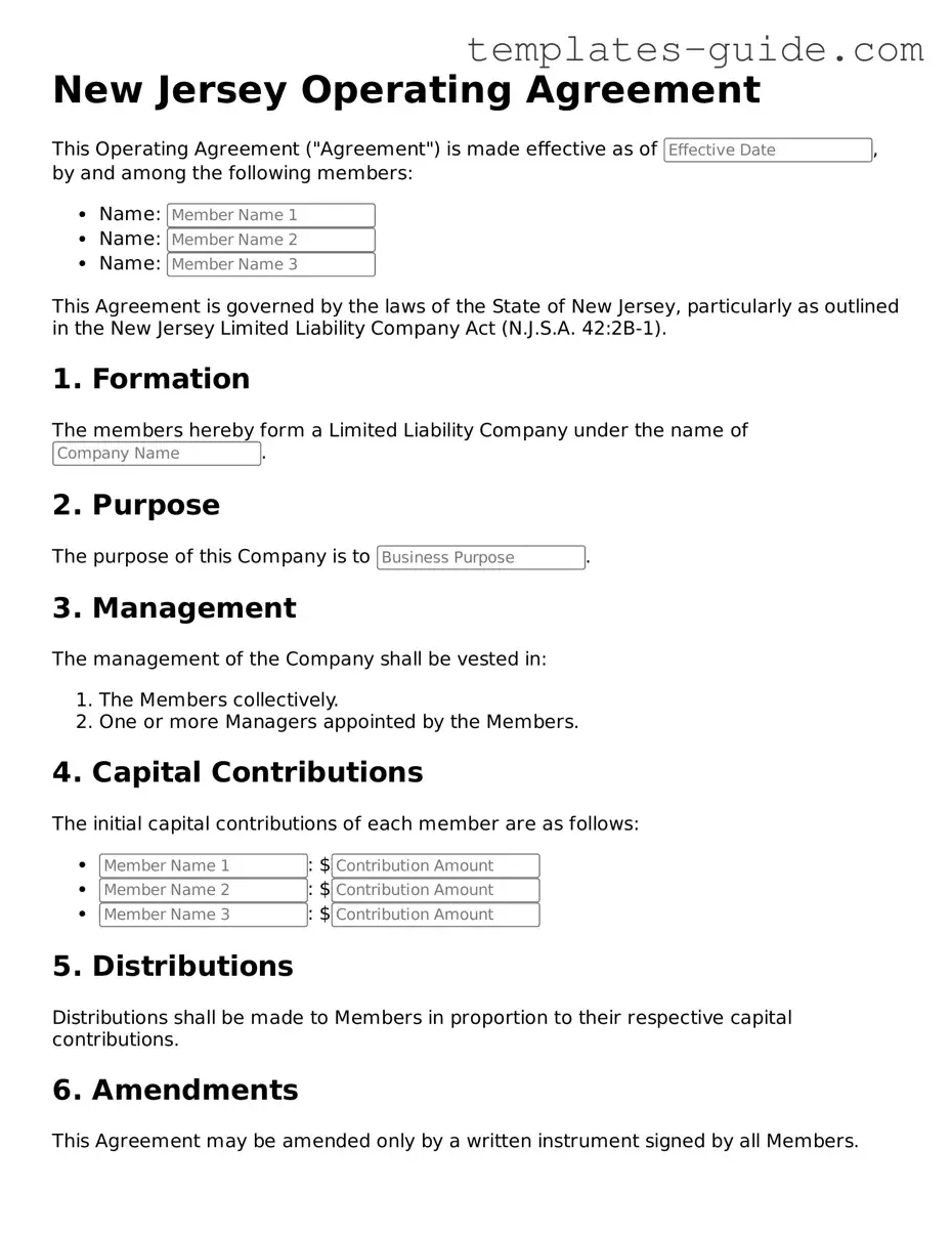 Free  Operating Agreement Form for New Jersey