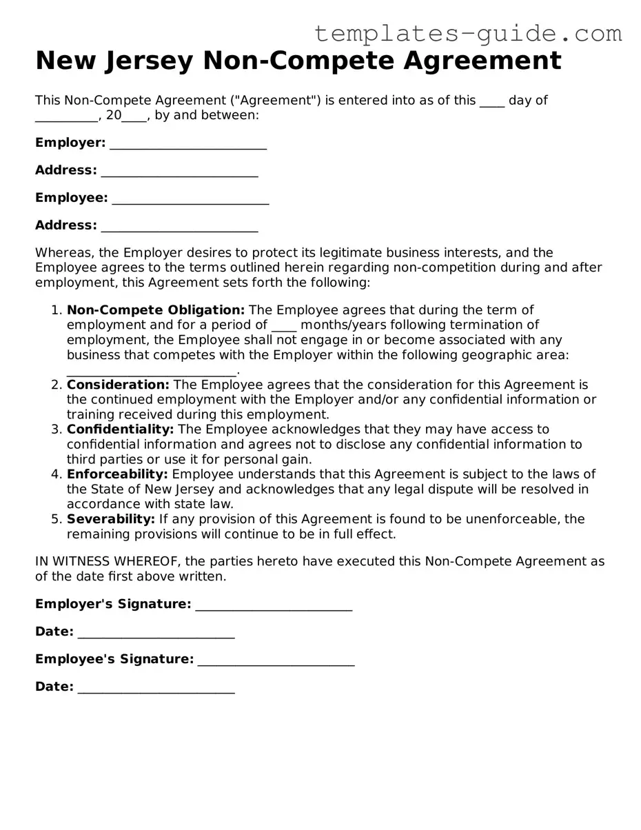 Free  Non-compete Agreement Form for New Jersey