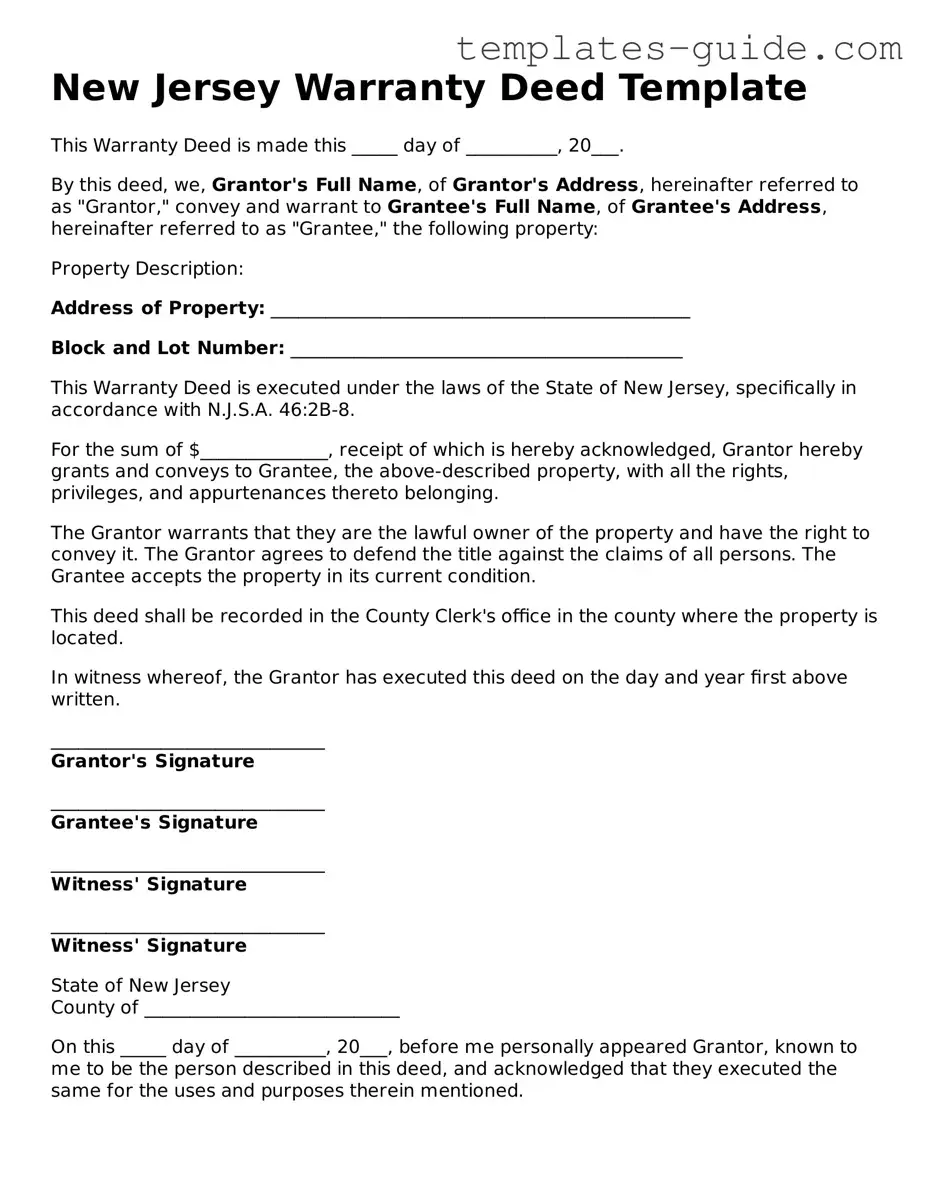 Free  Deed Form for New Jersey
