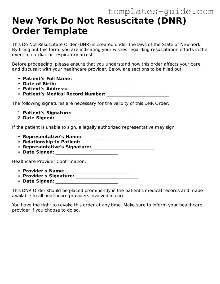 Free  Do Not Resuscitate Order Form for New York