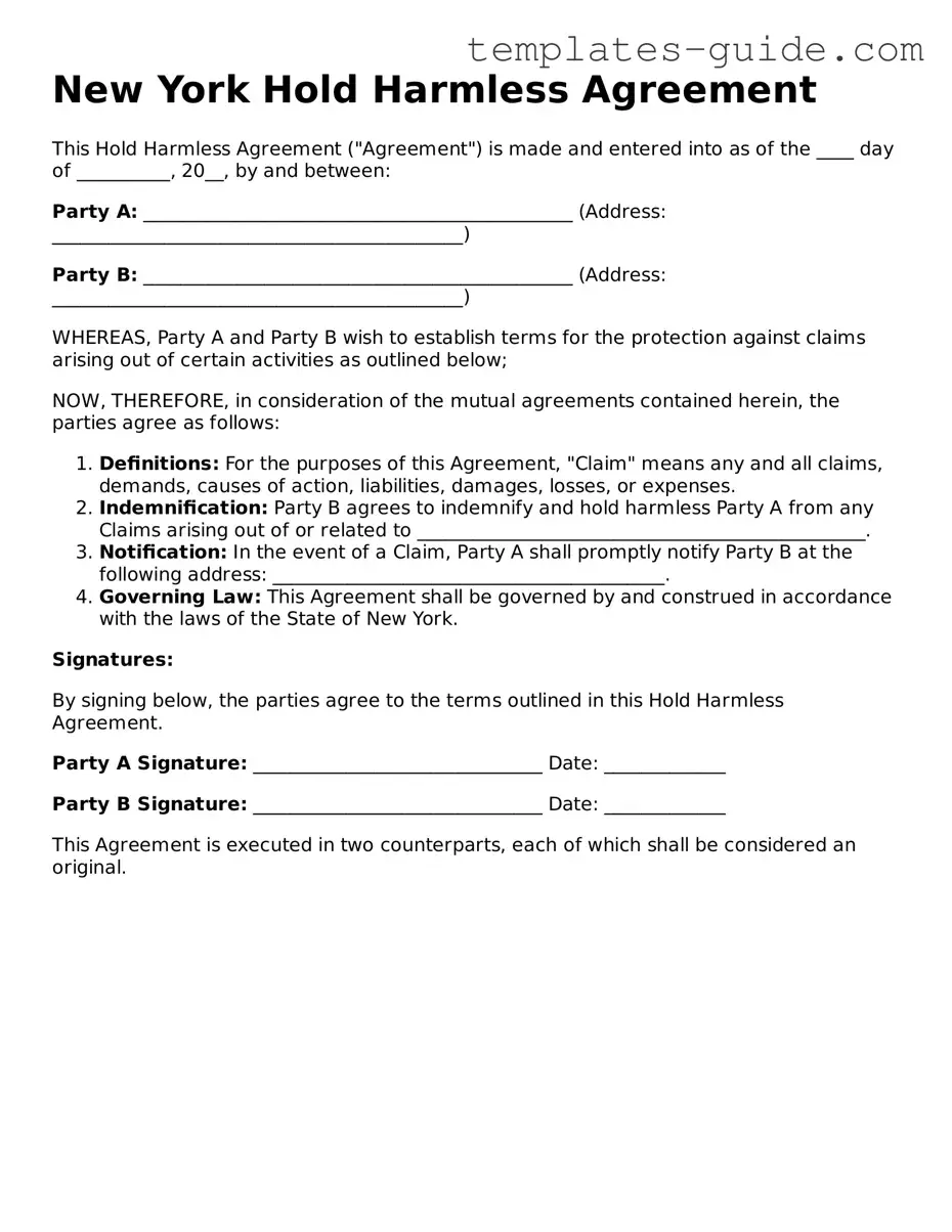 Free  Hold Harmless Agreement Form for New York