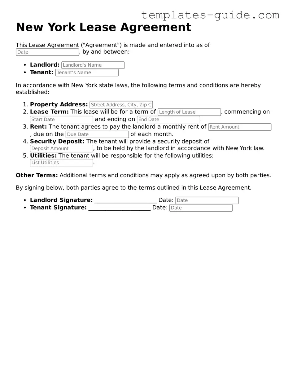 Free  Lease Agreement Form for New York