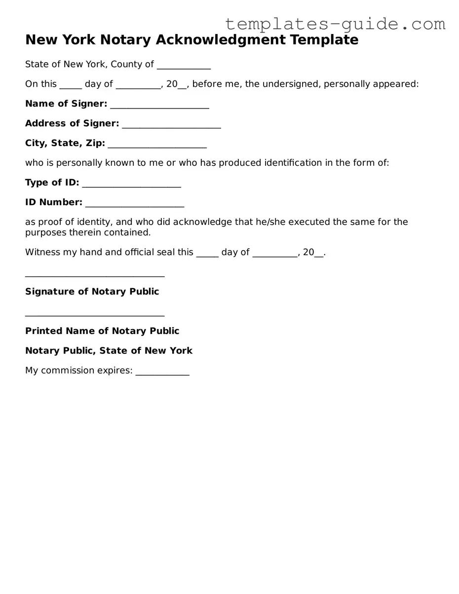 Free  Notary Acknowledgement Form for New York