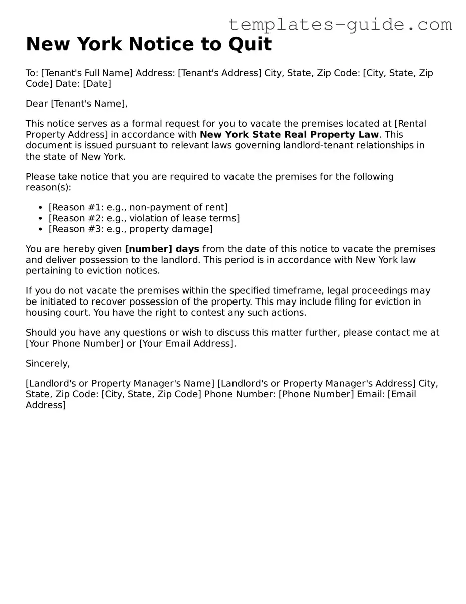 Free  Notice to Quit Form for New York