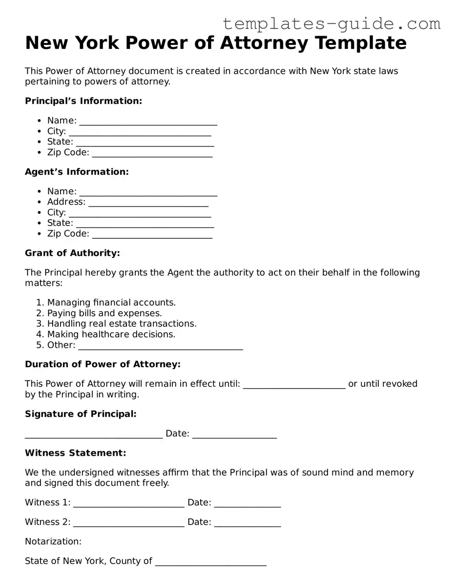 Free  Power of Attorney Form for New York