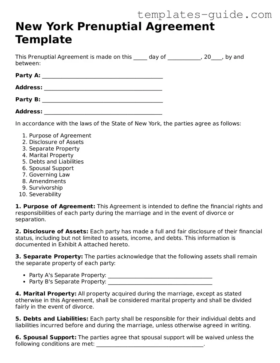 Free  Prenuptial Agreement Form for New York