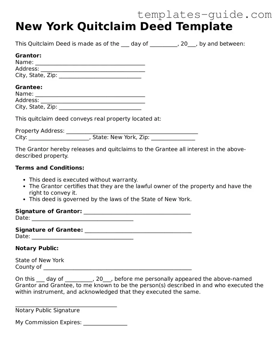 Free  Quitclaim Deed Form for New York