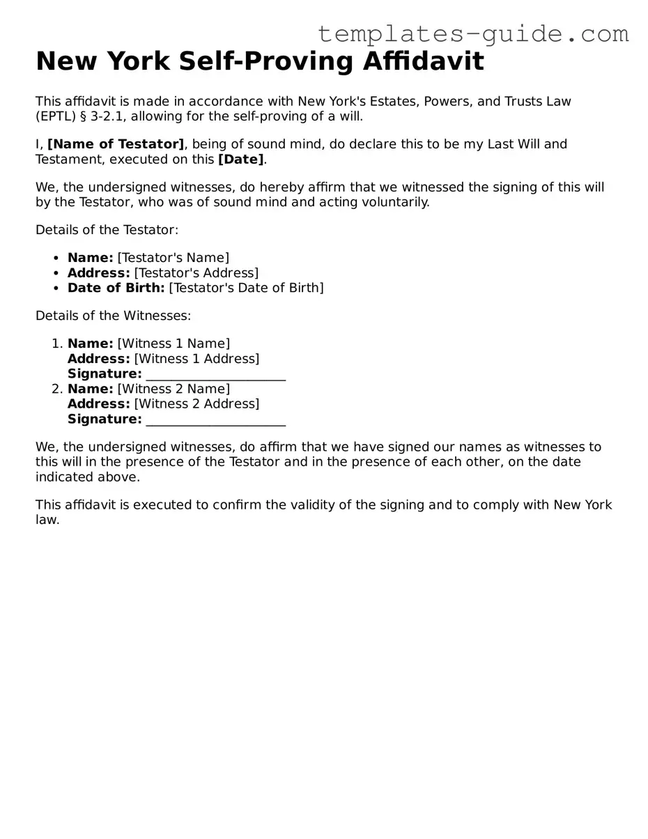 Free  Self-Proving Affidavit Form for New York
