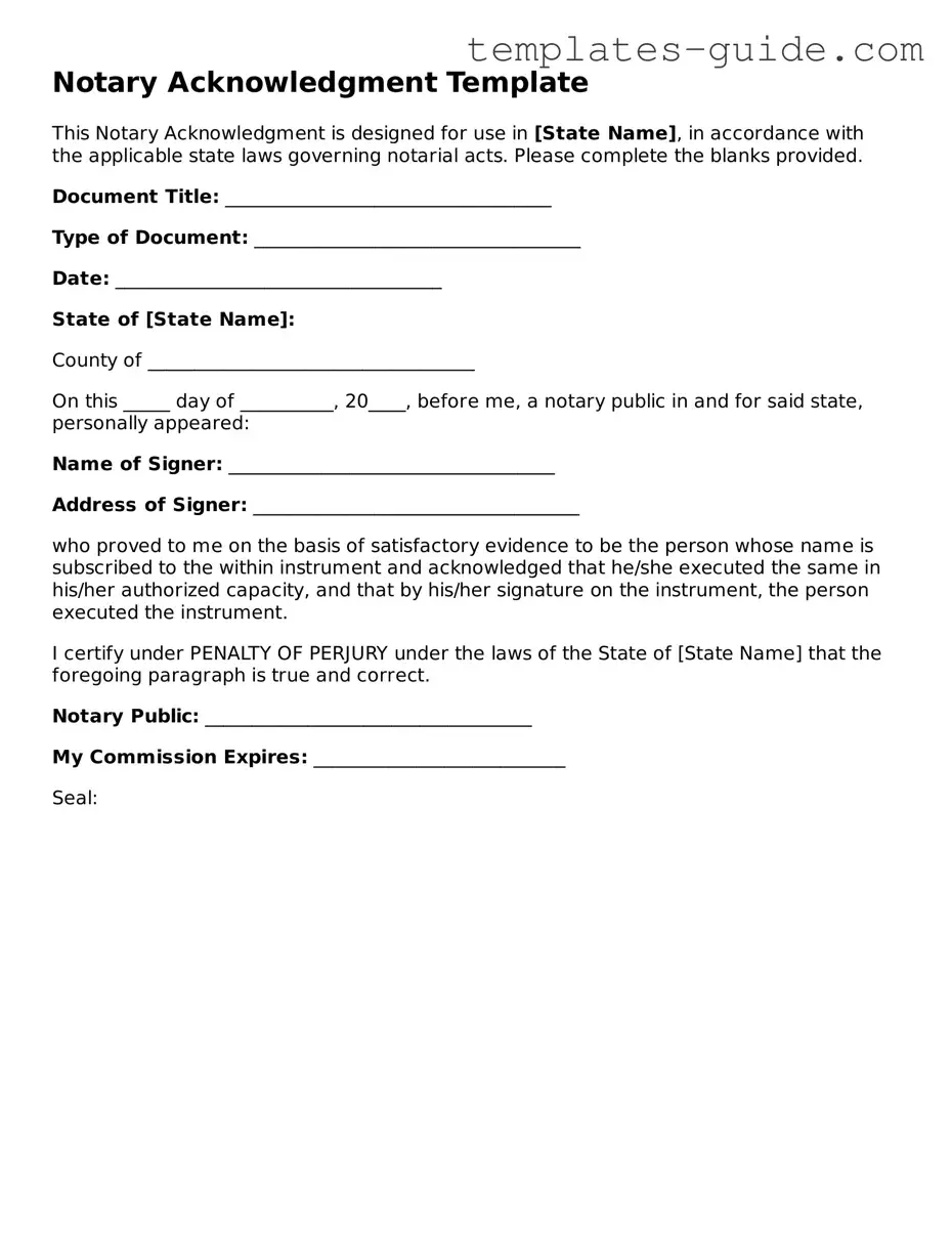 Notary Acknowledgement Template