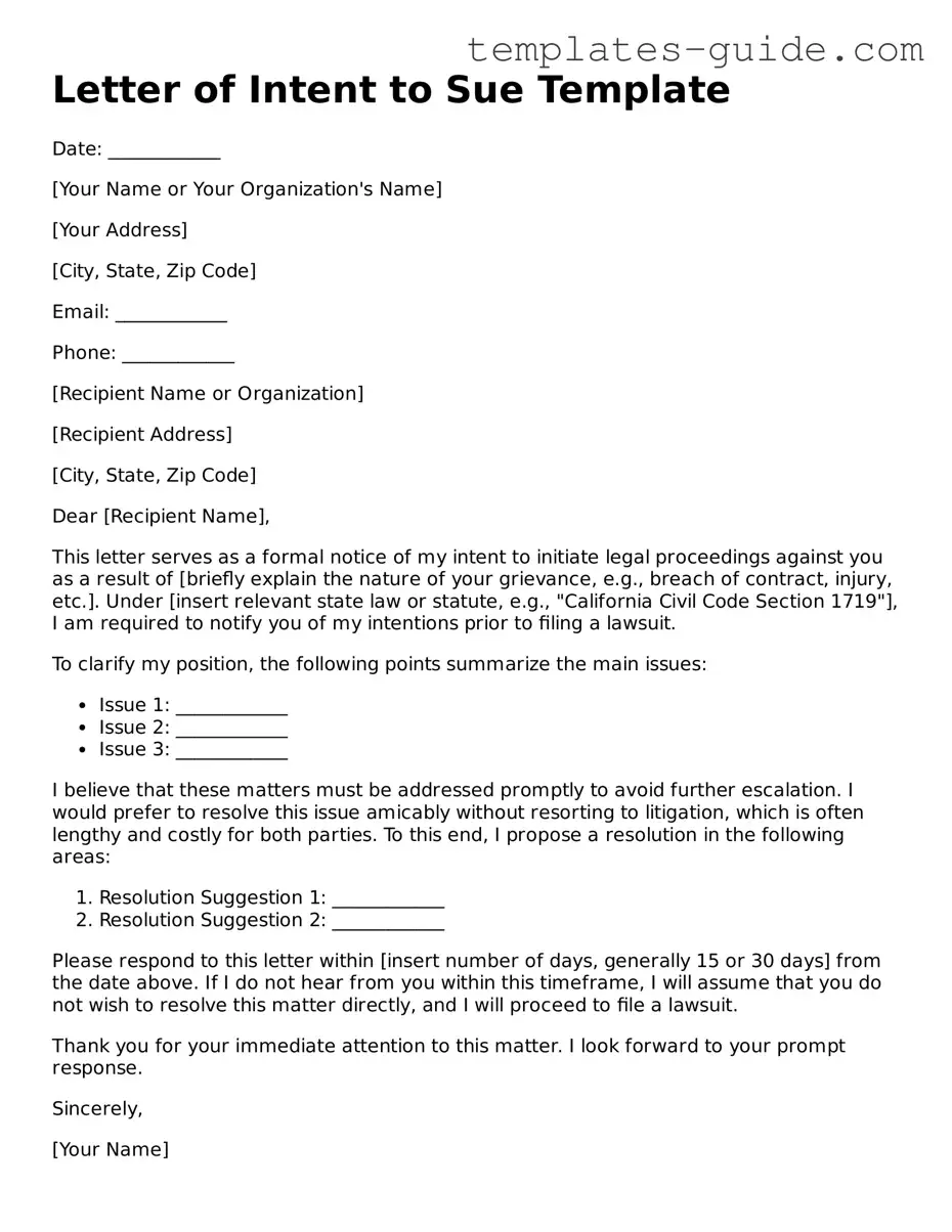 Letter of Intent to Sue Template
