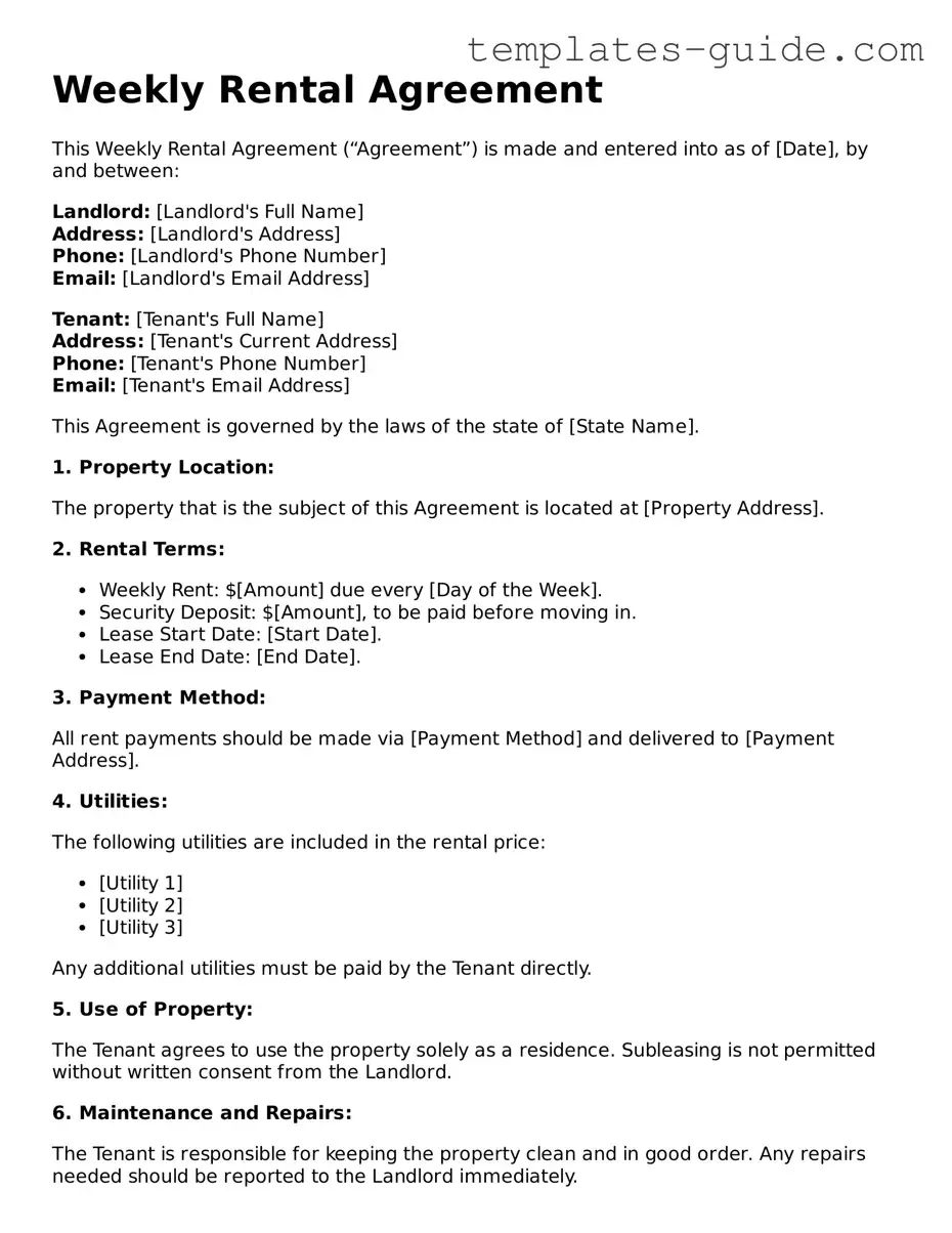 Weekly Rental Agreement Template