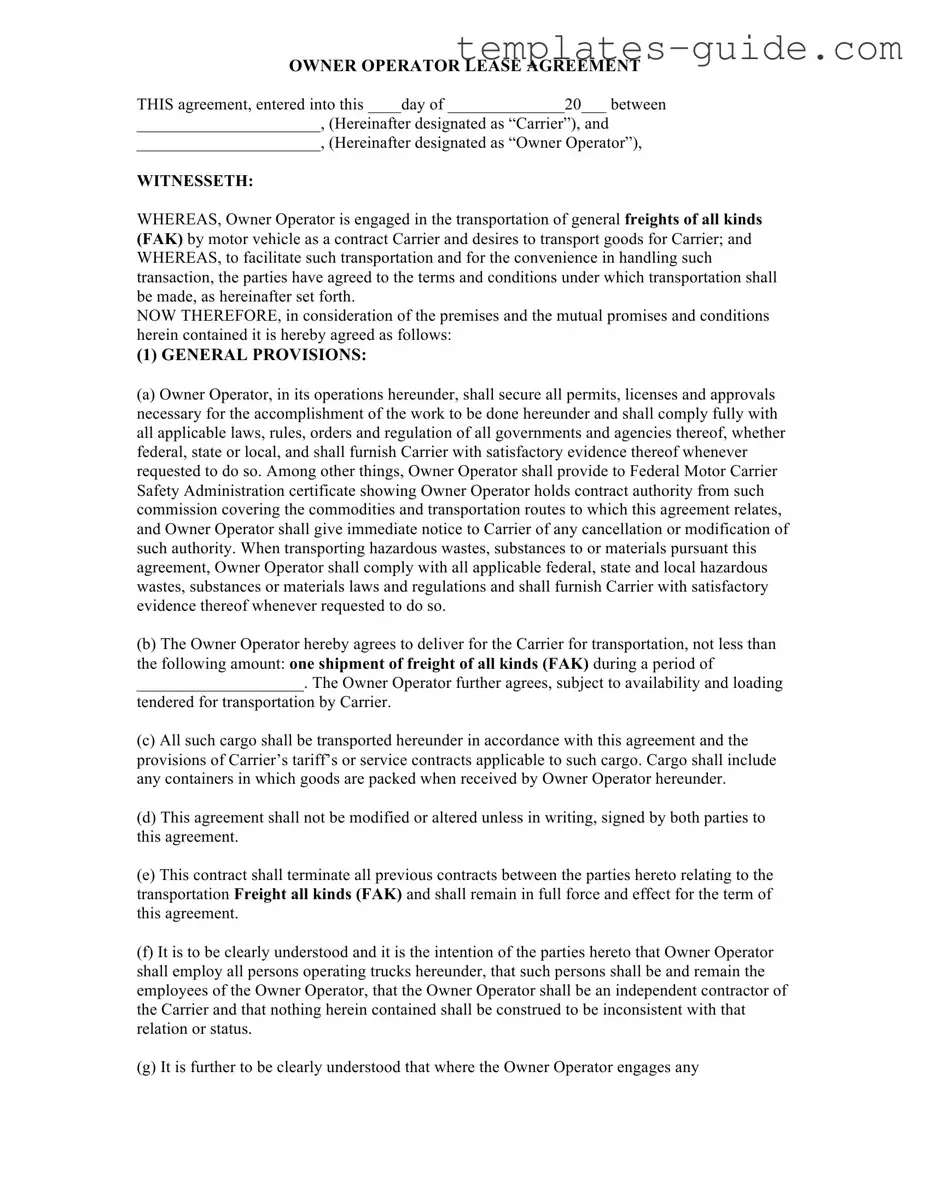 Fill Out a Valid Owner Operator Lease Agreement Template