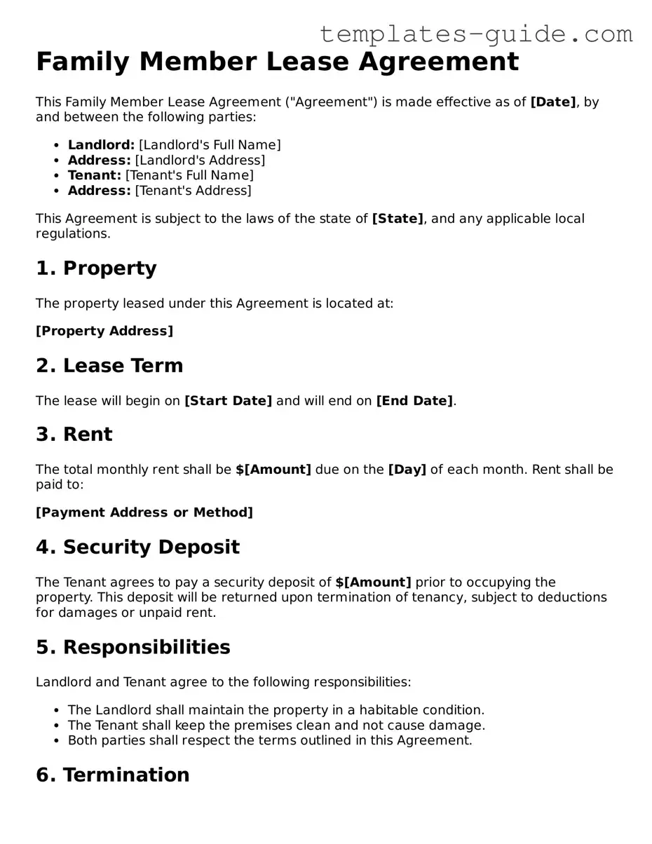 Family Member Lease Agreement Template