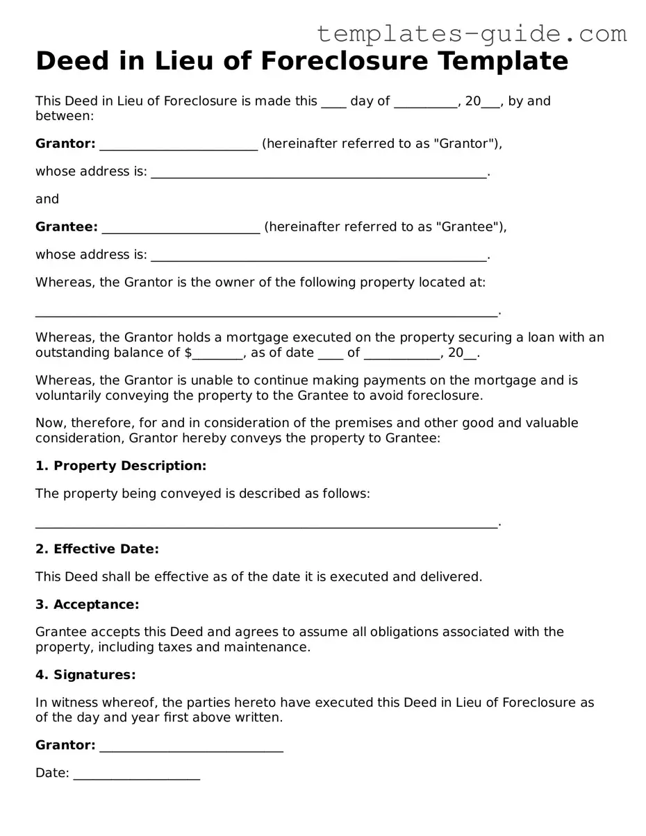 Deed in Lieu of Foreclosure Template