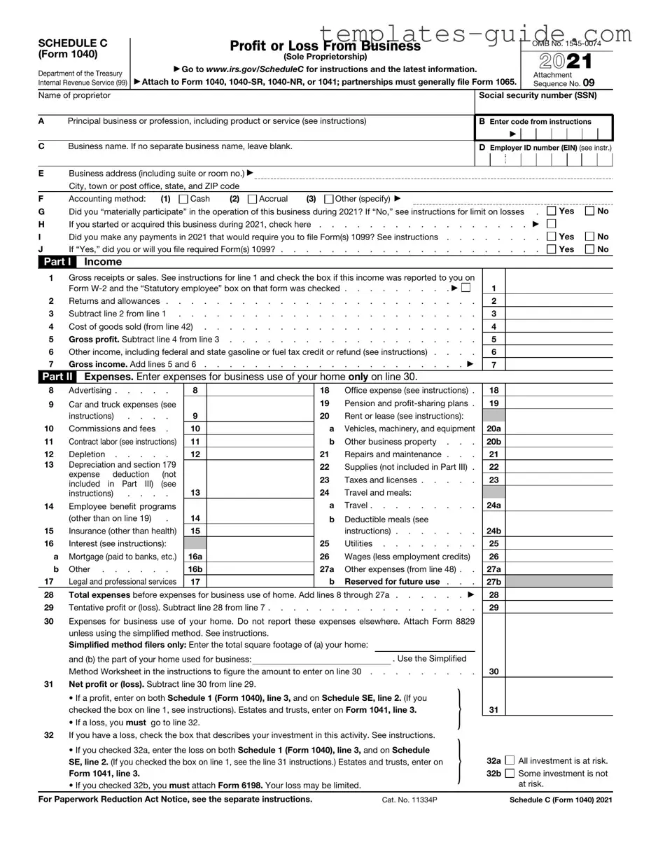 Fill Out a Valid IRS Schedule C 1040 Template