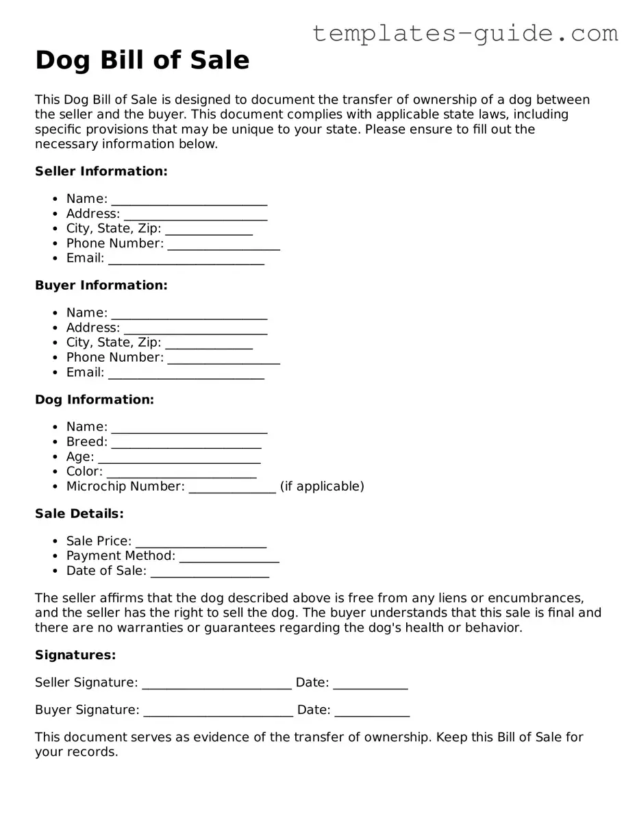 Dog Bill of Sale Template