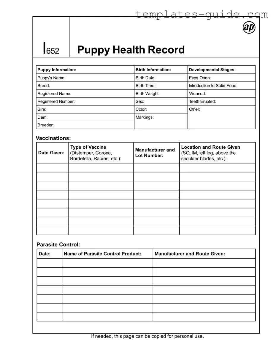 Fill Out a Valid Puppy Health Record Template