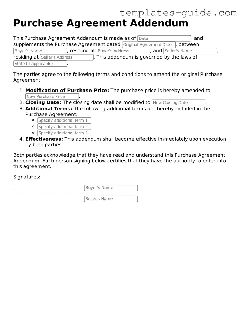 Purchase Agreement Addendum Template