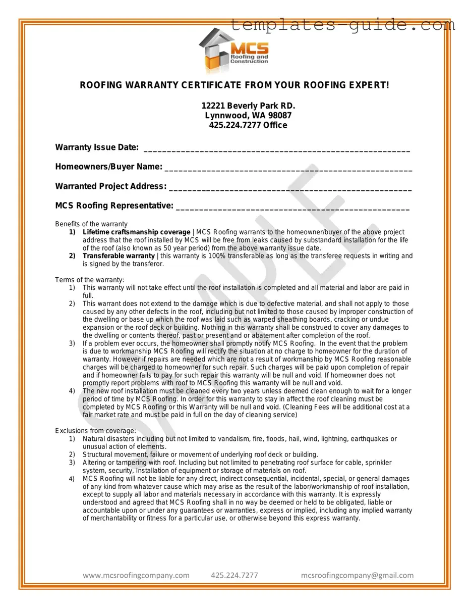 Fill Out a Valid Roofing Warranty Certificate Template