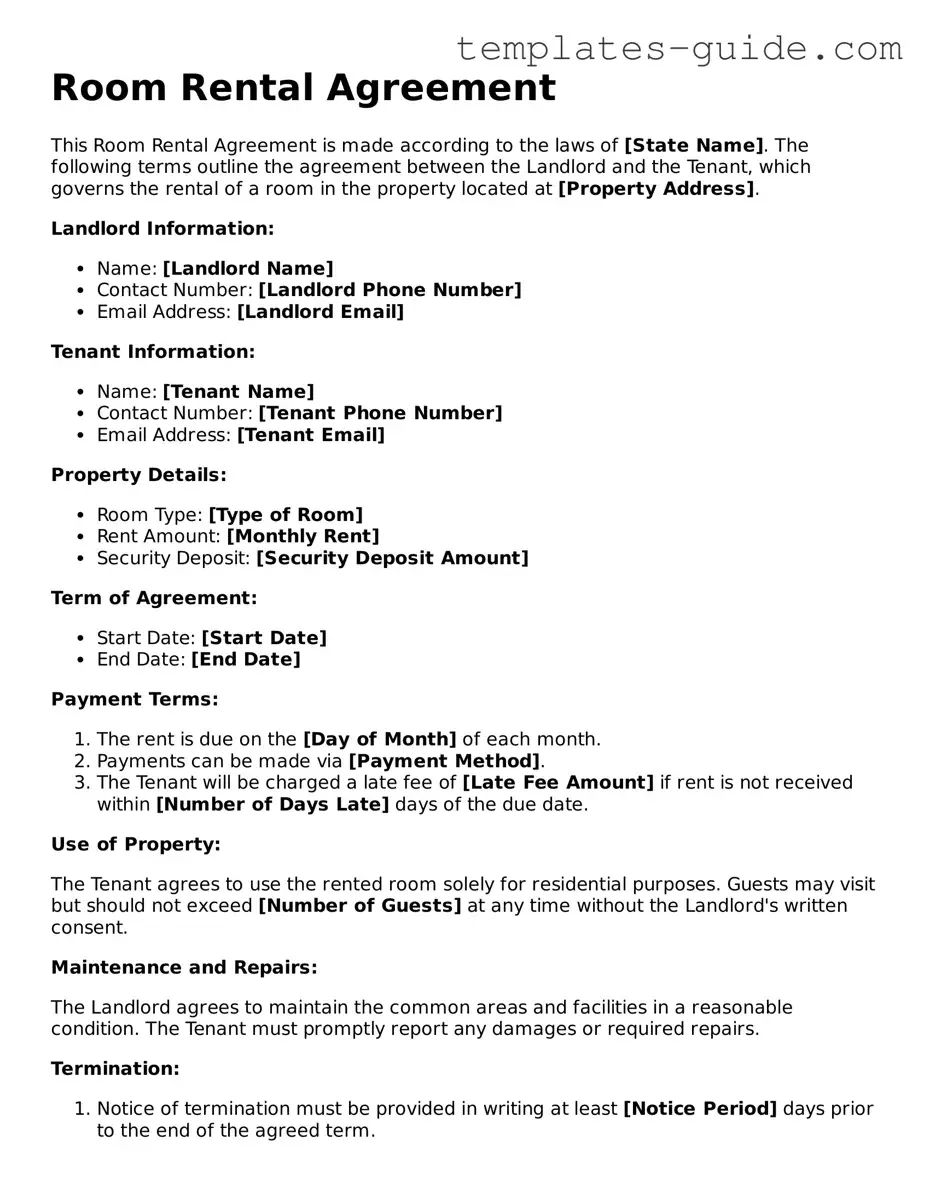 Room Rental Agreement Template
