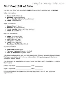 Golf Cart Bill of Sale Template