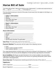 Horse Bill of Sale Template