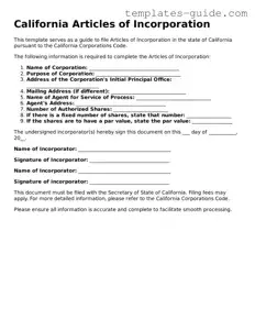 Free  Articles of Incorporation Form for California