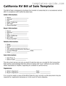 Free  RV Bill of Sale Form for California