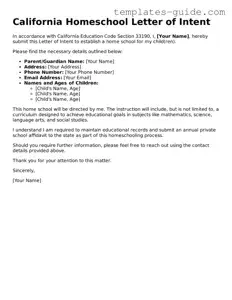 Free  Homeschool Letter of Intent Form for California