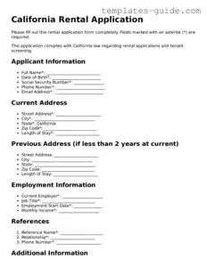 Free  Rental Application Form for California