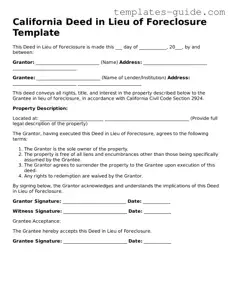 Free  Deed in Lieu of Foreclosure Form for California