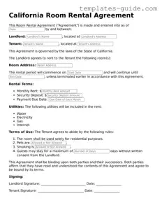 Free  Room Rental Agreement Form for California