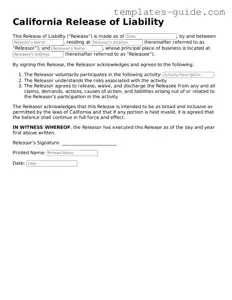 Free  Release of Liability Form for California