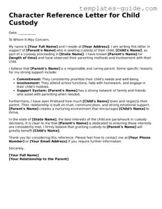 Character Reference Letter for Child Custody Template