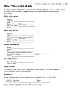 Motor Vehicle Bill of Sale Template