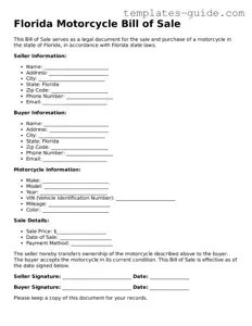 Free  Motorcycle Bill of Sale Form for Florida